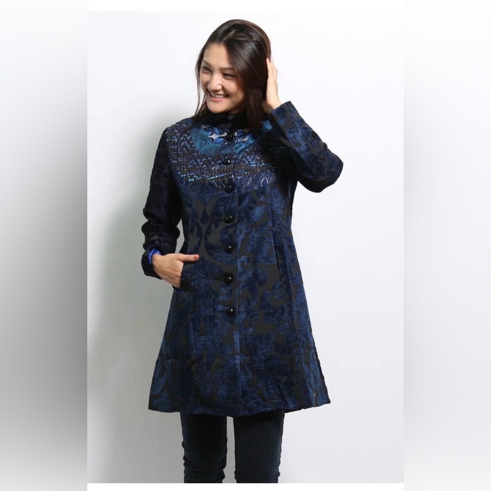 NEW 🔷Desigual embroided Navy and Black women jacket , coat size 38 patchwork